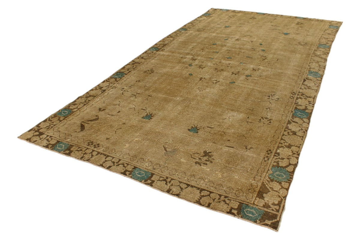 7x13 Ivory and Brown Turkish Tribal Rug