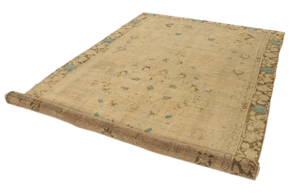 7x13 Ivory and Brown Turkish Tribal Rug