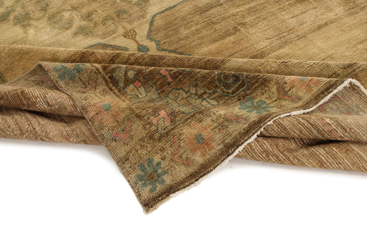 7x11 Ivory and Brown Turkish Tribal Rug