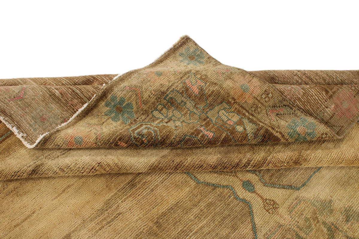 7x11 Ivory and Brown Turkish Tribal Rug