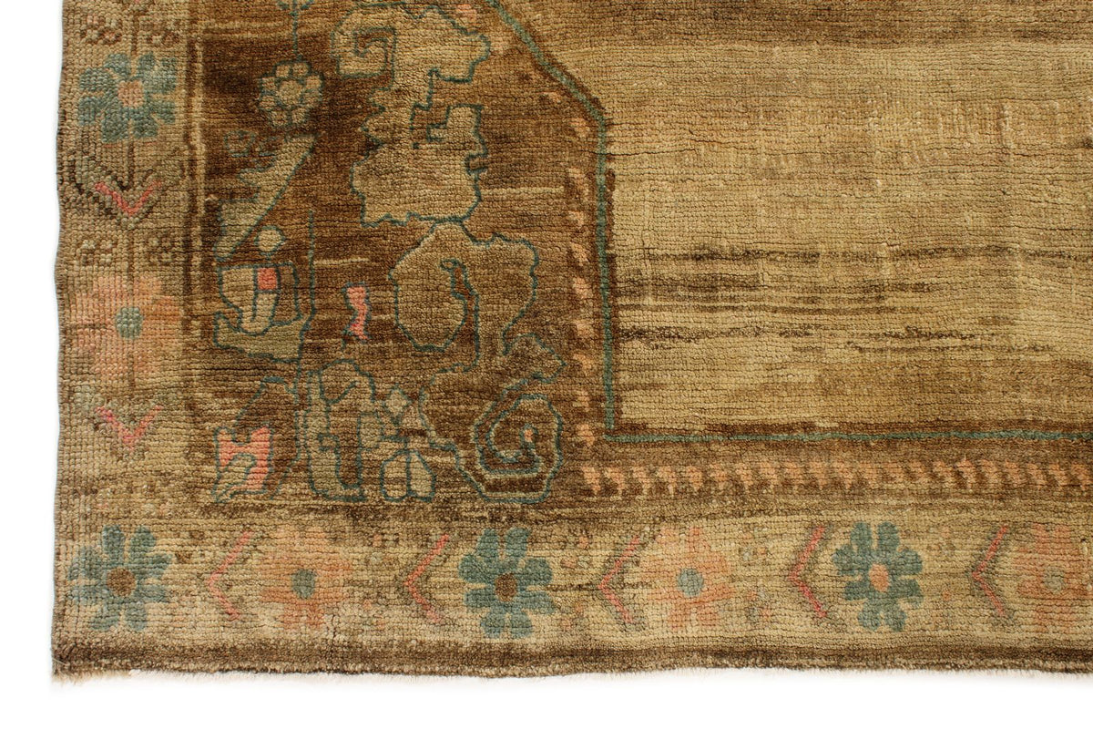7x11 Ivory and Brown Turkish Tribal Rug