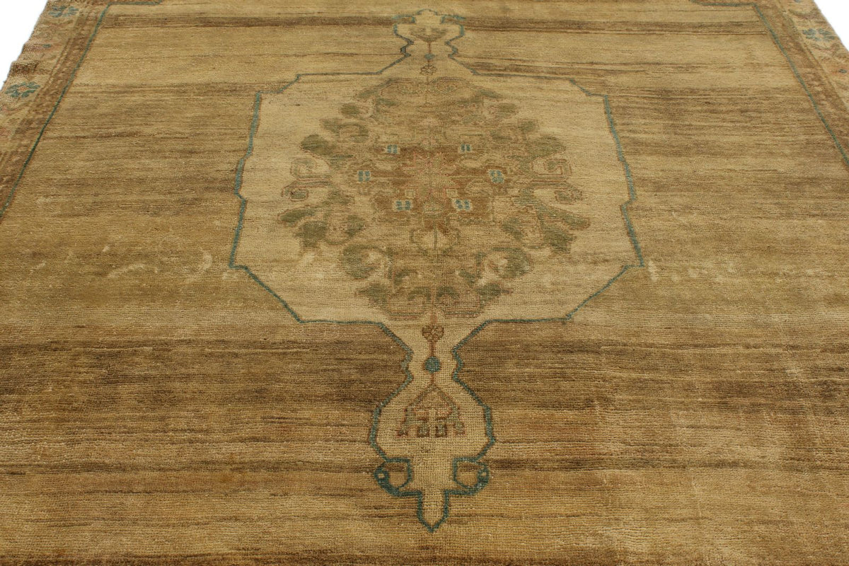 7x11 Ivory and Brown Turkish Tribal Rug