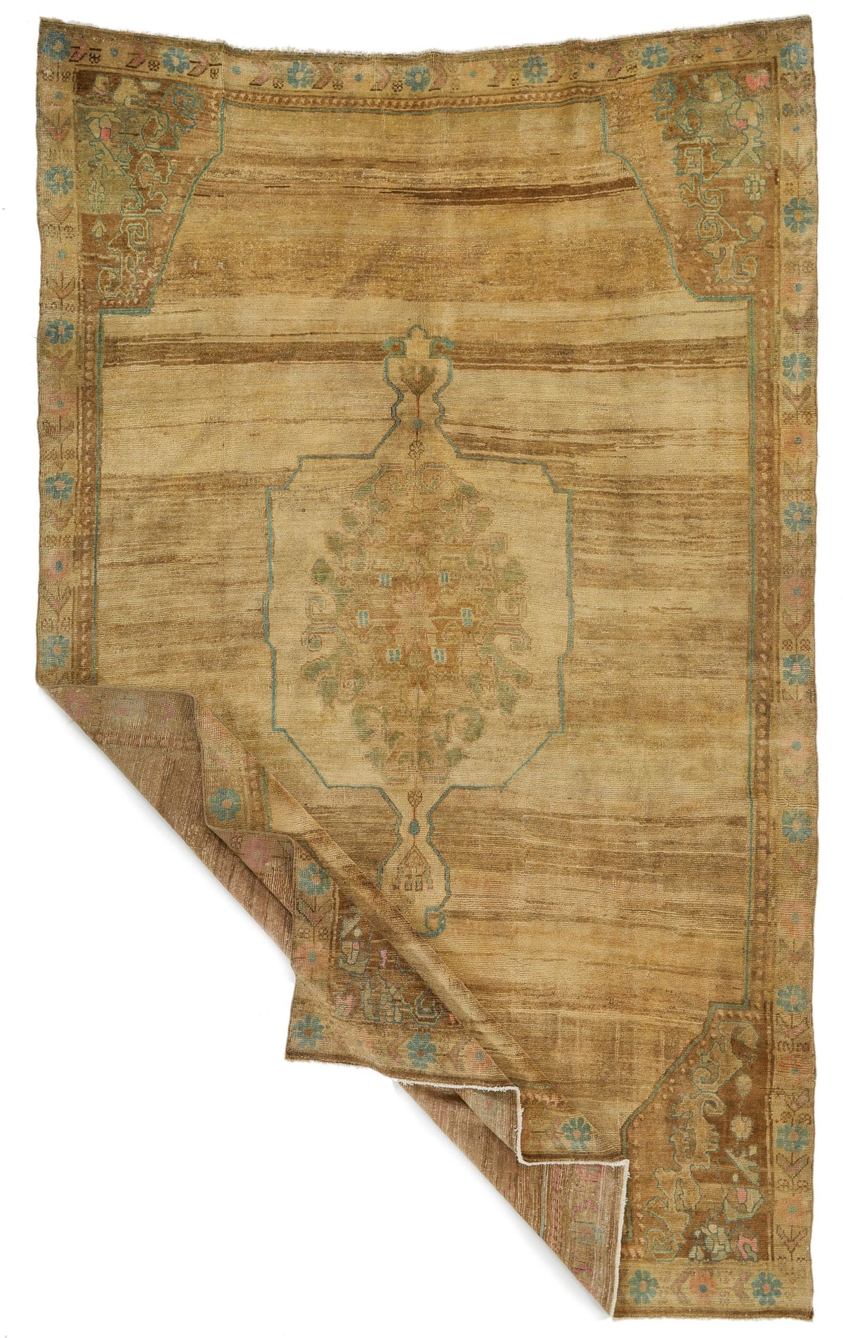 7x11 Ivory and Brown Turkish Tribal Rug