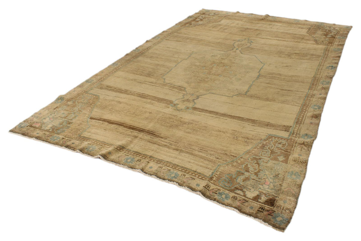 7x11 Ivory and Brown Turkish Tribal Rug
