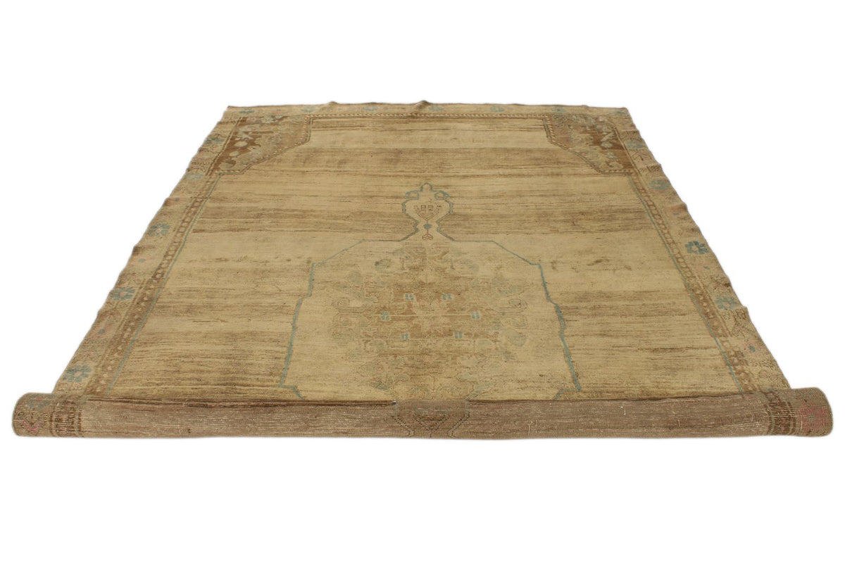 7x11 Ivory and Brown Turkish Tribal Rug
