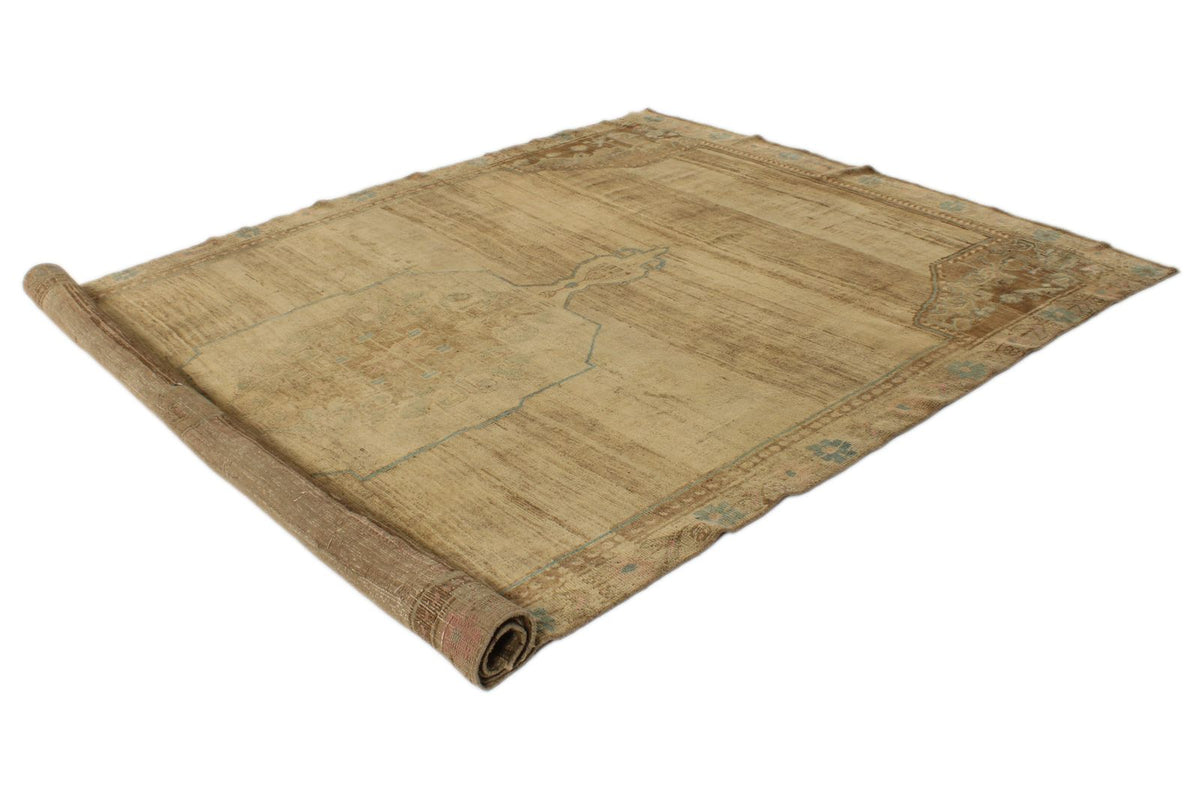 7x11 Ivory and Brown Turkish Tribal Rug