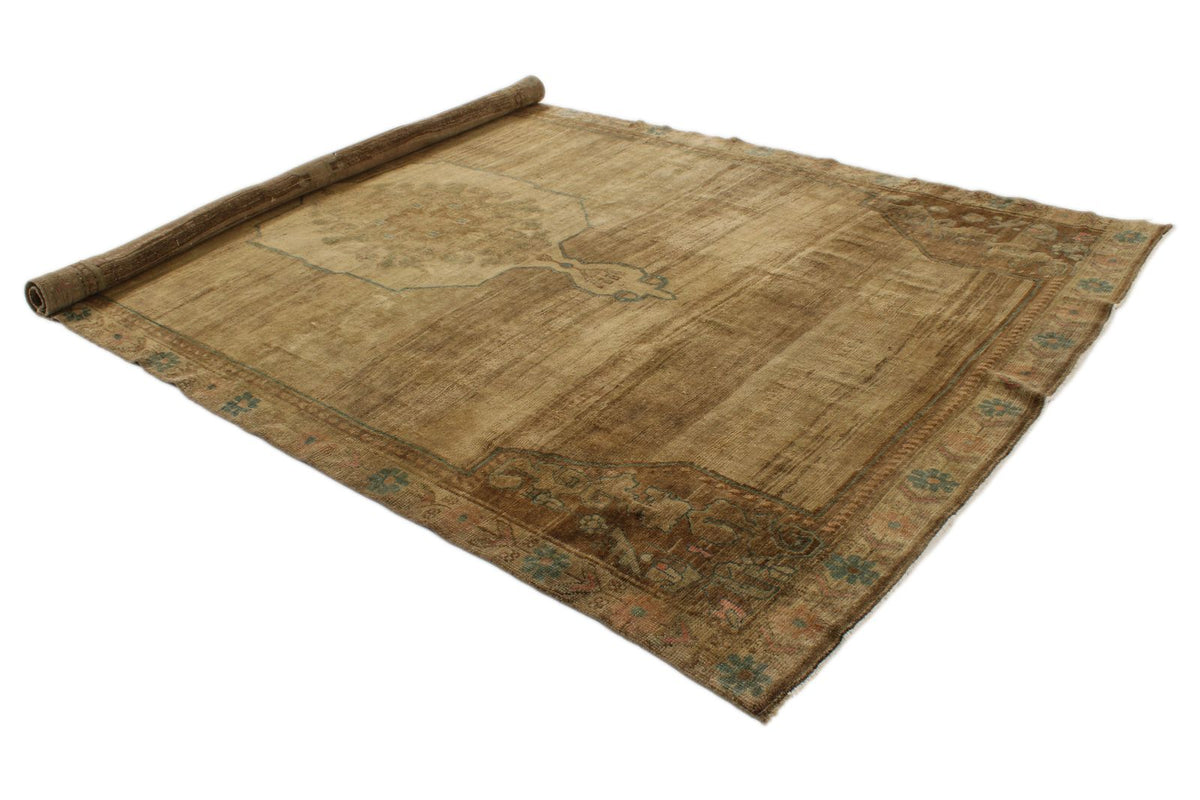 7x11 Ivory and Brown Turkish Tribal Rug