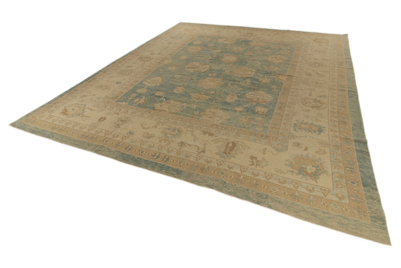 13x15 Light Blue and Ivory Turkish Oushak Rug