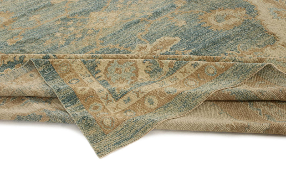 13x16 Blue and Ivory Turkish Oushak Rug