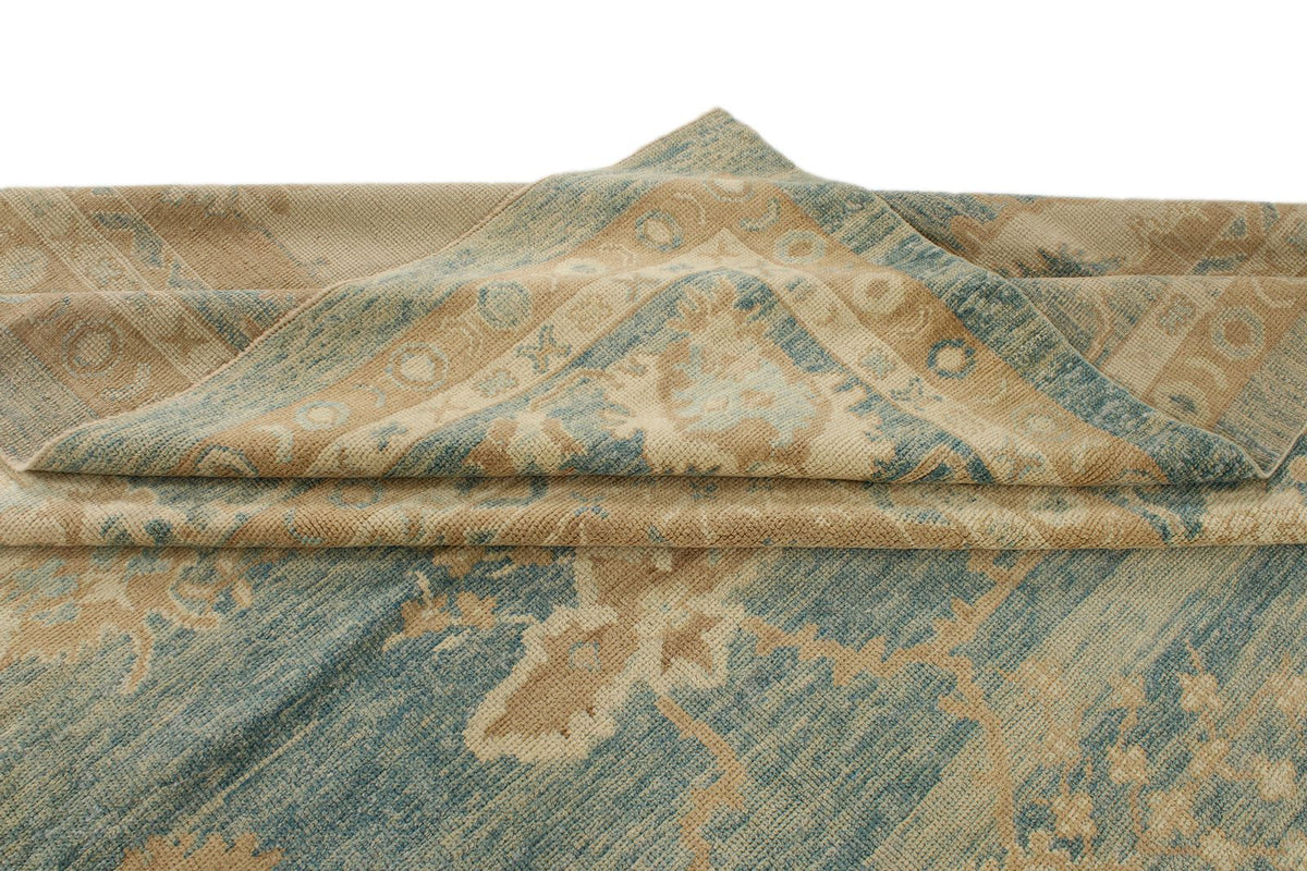 13x16 Blue and Ivory Turkish Oushak Rug
