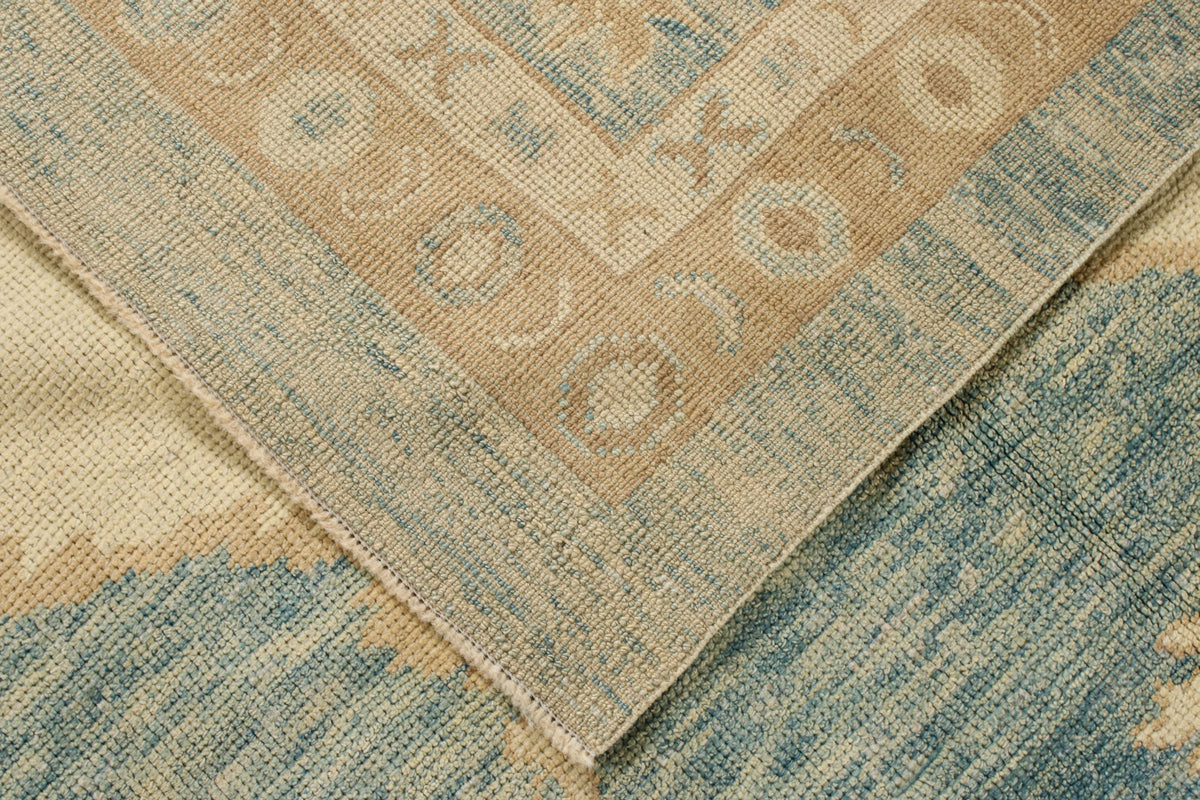 13x16 Blue and Ivory Turkish Oushak Rug