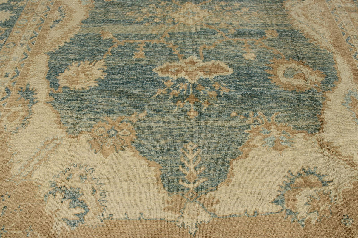 13x16 Blue and Ivory Turkish Oushak Rug