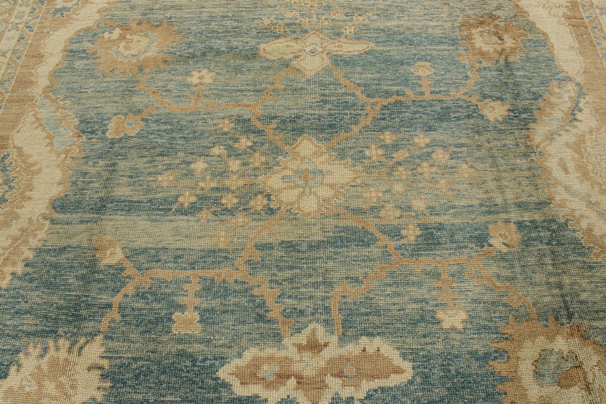 13x16 Blue and Ivory Turkish Oushak Rug