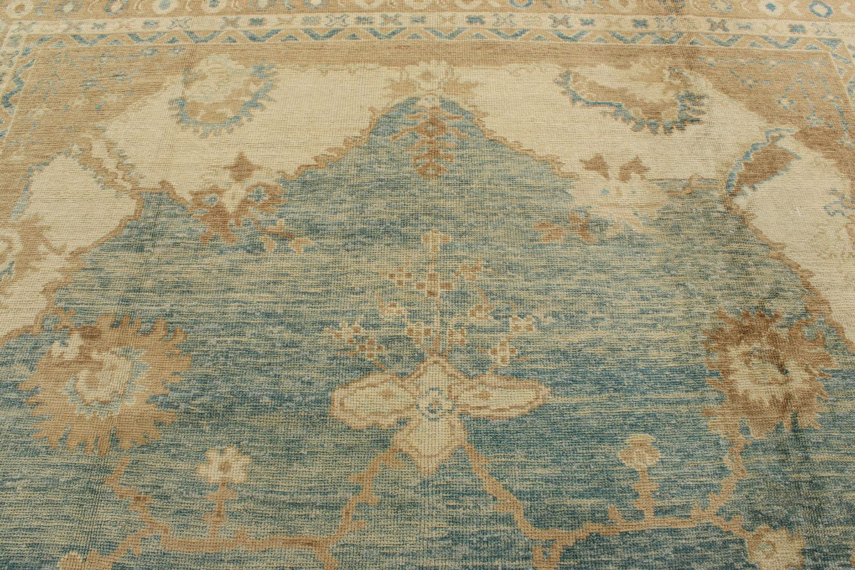 13x16 Blue and Ivory Turkish Oushak Rug