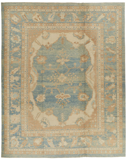 13x16 Blue and Ivory Turkish Oushak Rug