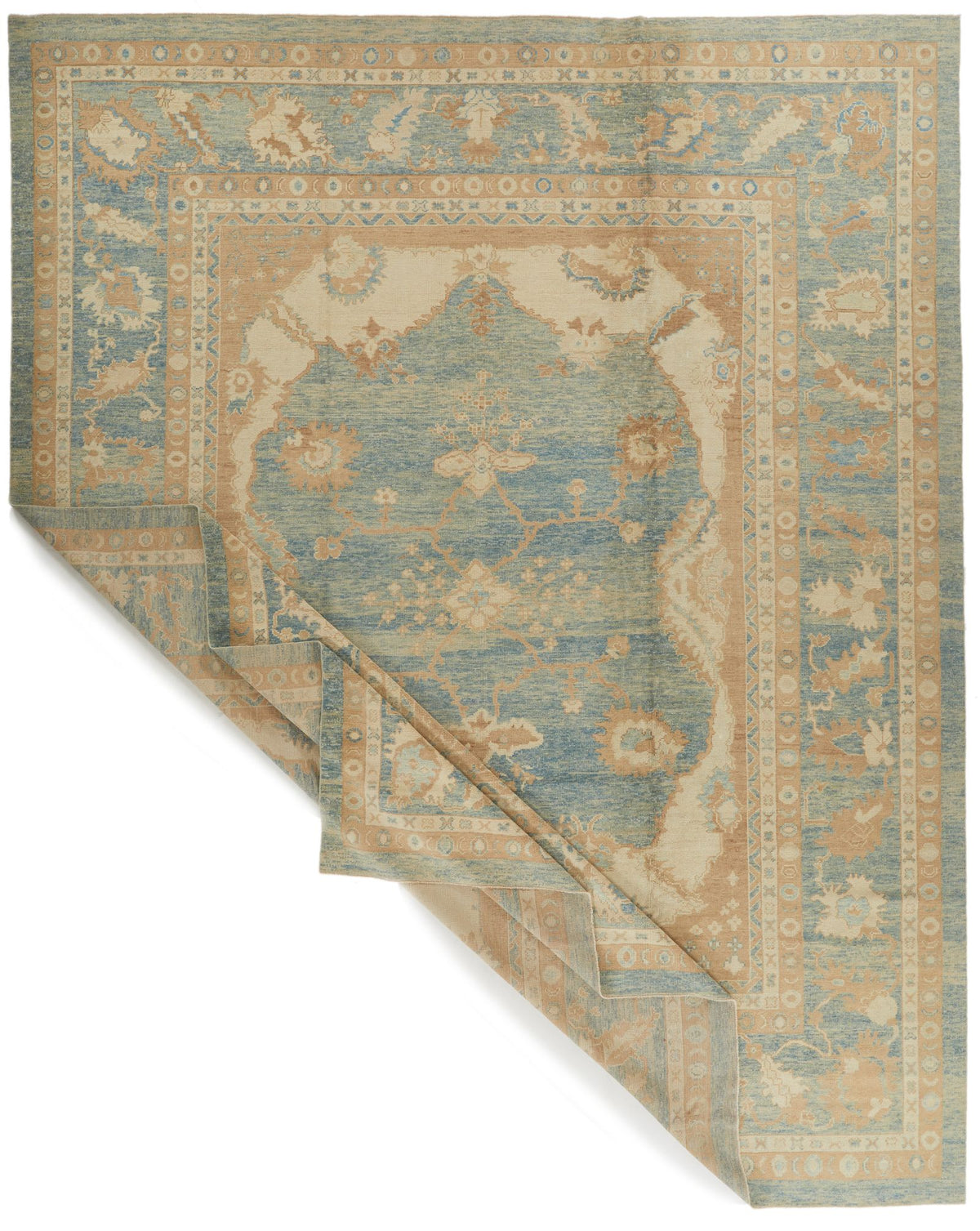 13x16 Blue and Ivory Turkish Oushak Rug