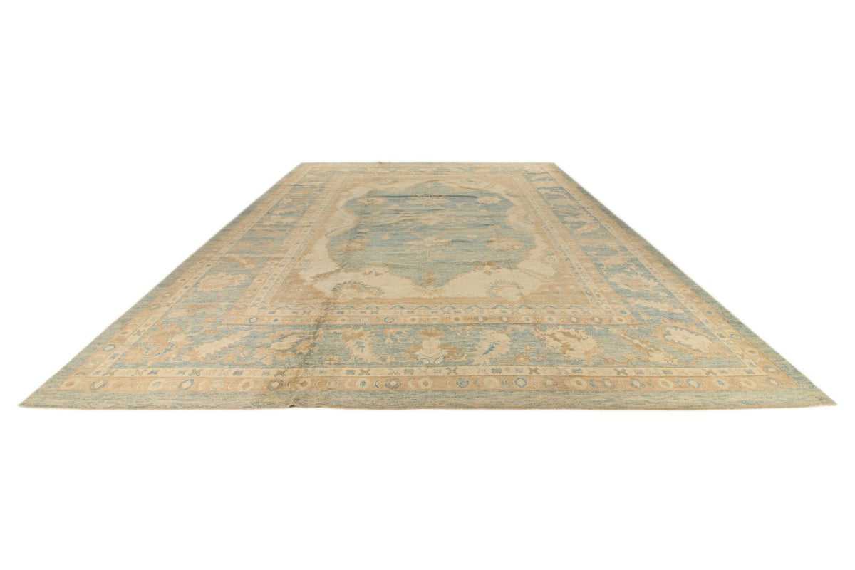 13x16 Blue and Ivory Turkish Oushak Rug