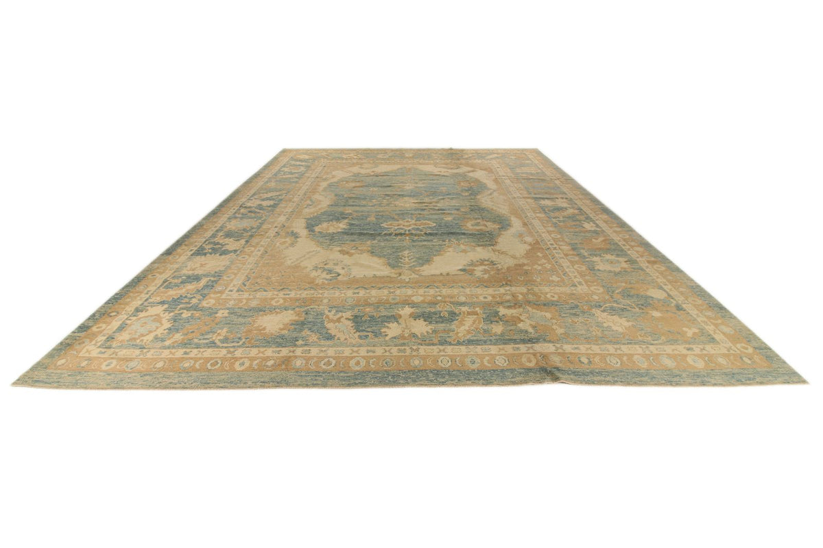 13x16 Blue and Ivory Turkish Oushak Rug