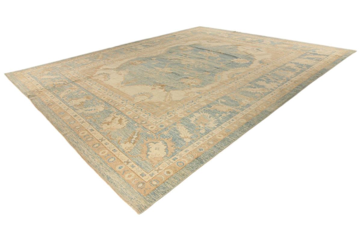 13x16 Blue and Ivory Turkish Oushak Rug