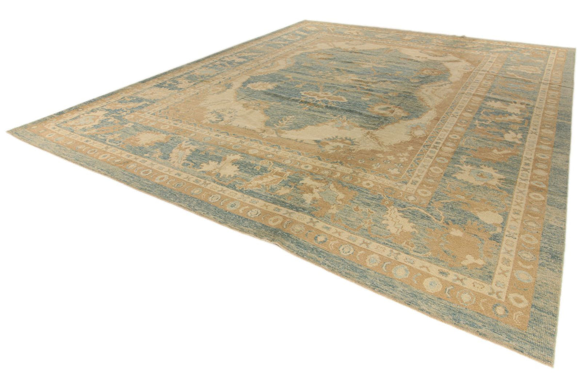 13x16 Blue and Ivory Turkish Oushak Rug