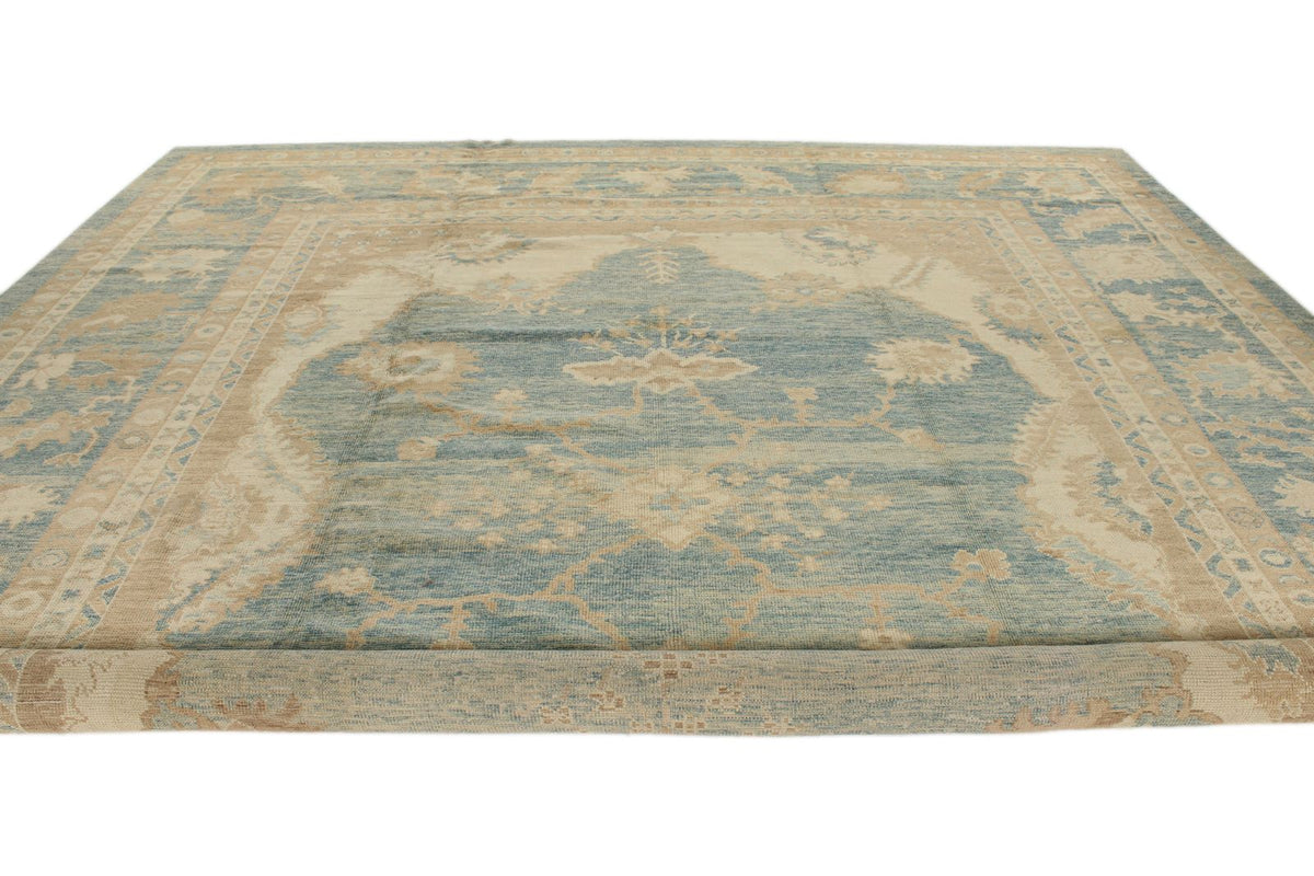 13x16 Blue and Ivory Turkish Oushak Rug