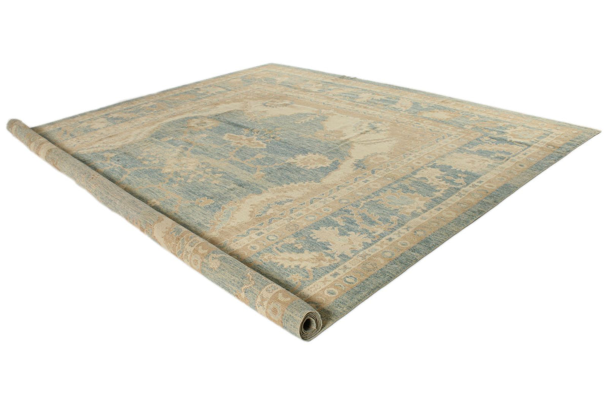 13x16 Blue and Ivory Turkish Oushak Rug