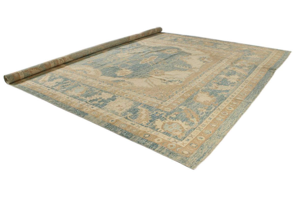 13x16 Blue and Ivory Turkish Oushak Rug
