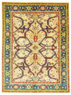 6x8 Ivory and Blue Turkish Oushak Rug