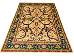 6x8 Ivory and Blue Turkish Oushak Rug