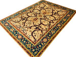 6x8 Ivory and Blue Turkish Oushak Rug