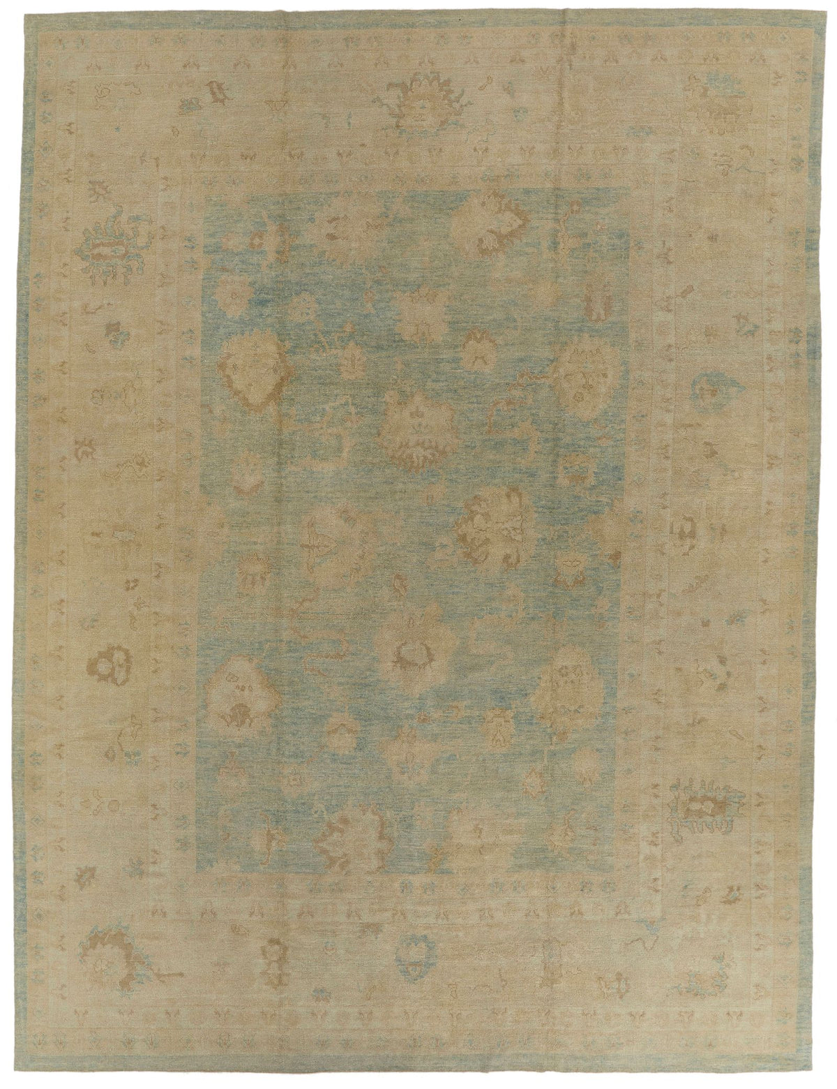 13x16 Blue and Ivory Turkish Oushak Rug