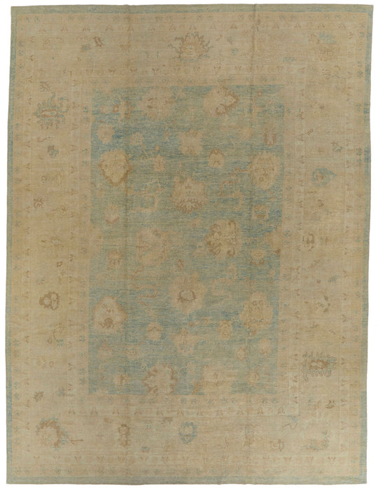 13x16 Blue and Ivory Turkish Oushak Rug