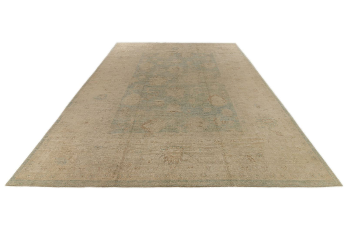 13x16 Blue and Ivory Turkish Oushak Rug