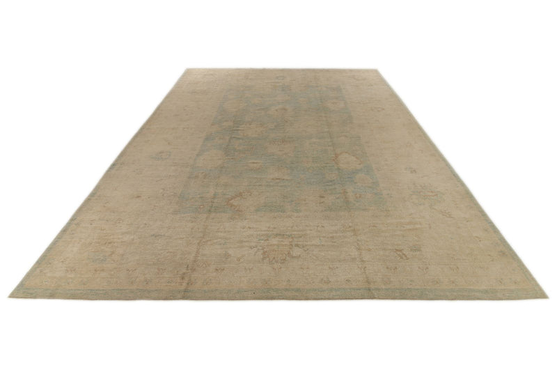 13x16 Blue and Ivory Turkish Oushak Rug