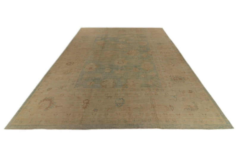 13x16 Blue and Ivory Turkish Oushak Rug