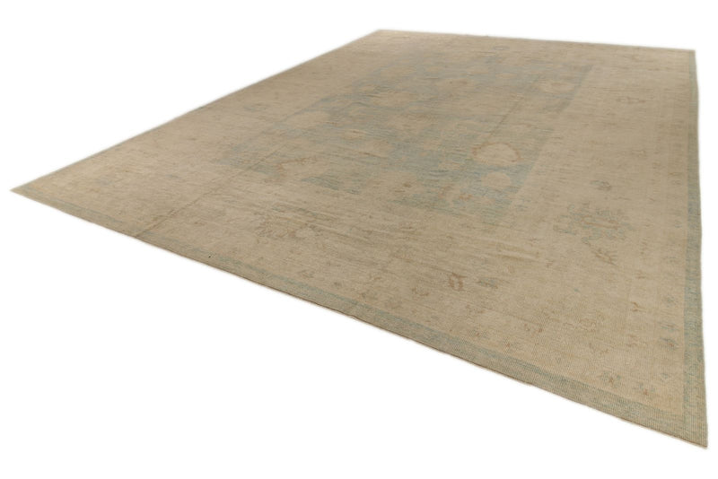 13x16 Blue and Ivory Turkish Oushak Rug