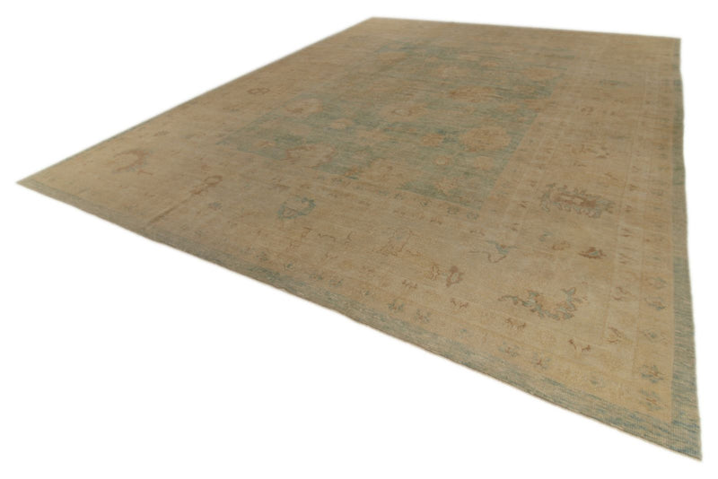 13x16 Blue and Ivory Turkish Oushak Rug