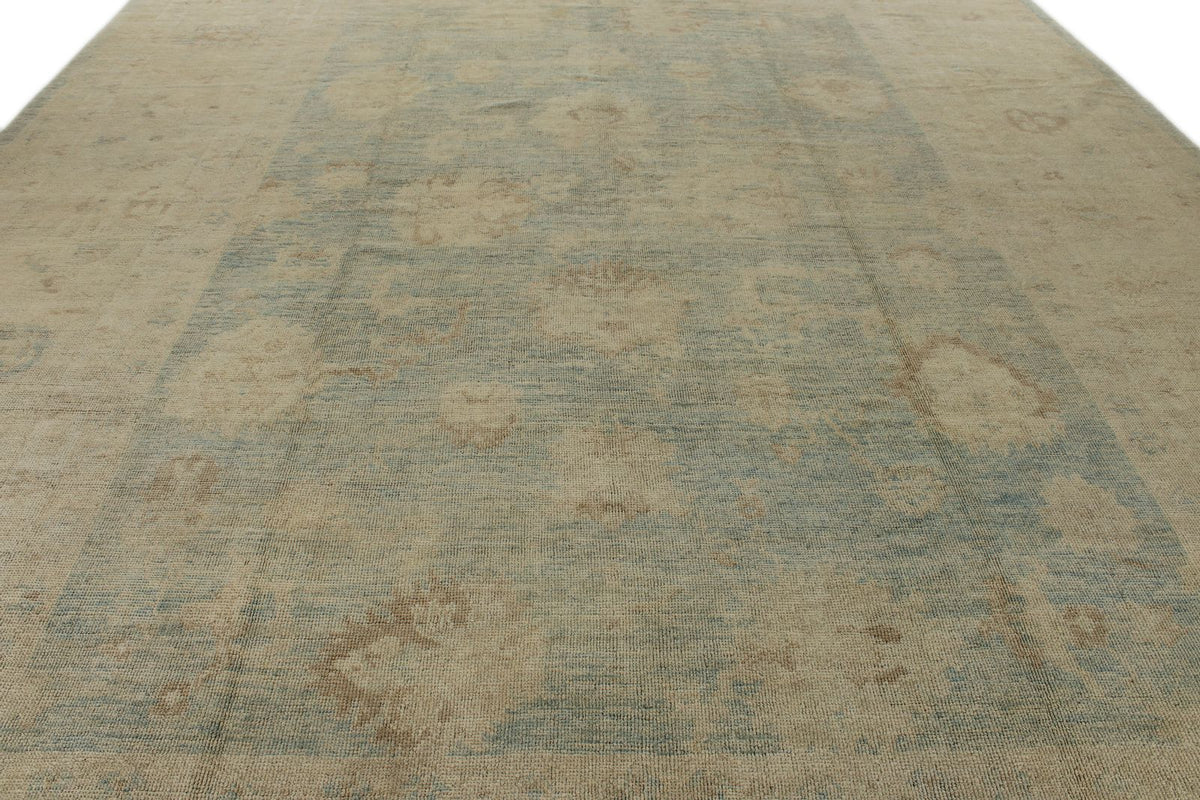 13x16 Blue and Ivory Turkish Oushak Rug