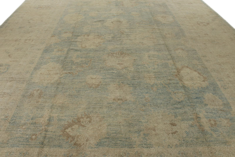 13x16 Blue and Ivory Turkish Oushak Rug
