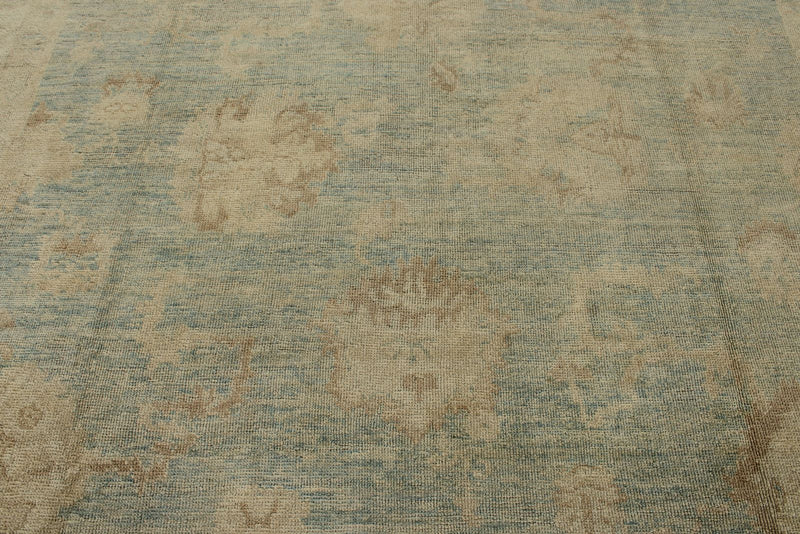 13x16 Blue and Ivory Turkish Oushak Rug