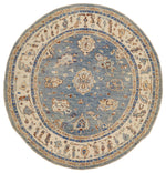 8x8 Blue and Ivory Turkish Oushak Rug