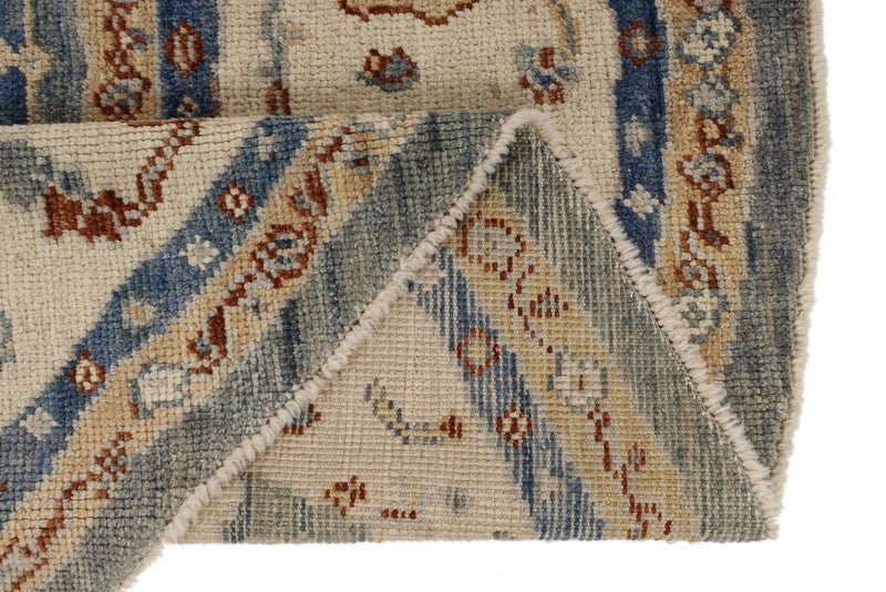 8x8 Blue and Ivory Turkish Oushak Rug