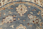 8x8 Blue and Ivory Turkish Oushak Rug