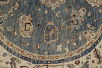 8x8 Blue and Ivory Turkish Oushak Rug