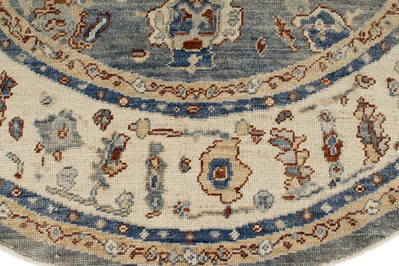 8x8 Blue and Ivory Turkish Oushak Rug