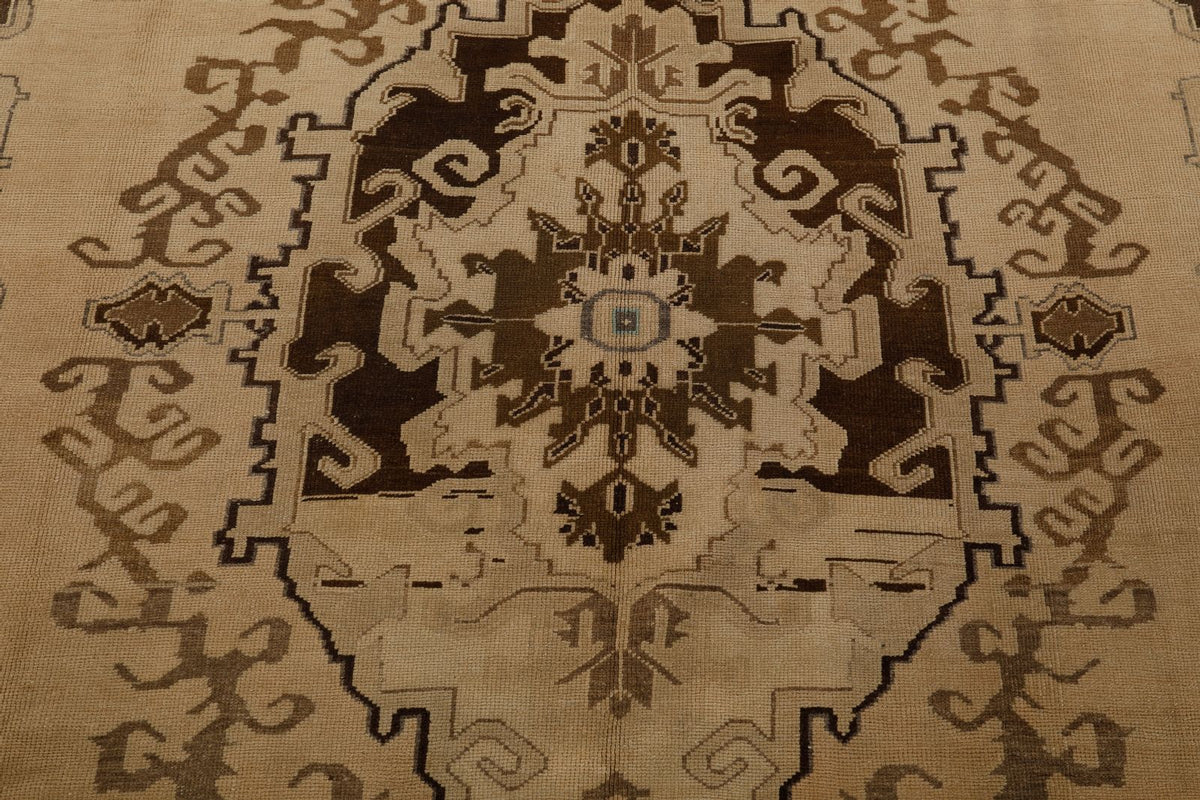 7x10 Ivory and Black Turkish Tribal Rug