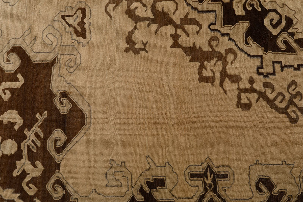 7x10 Ivory and Black Turkish Tribal Rug