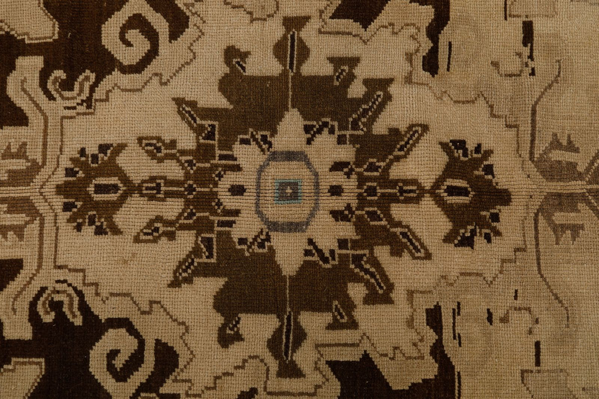 7x10 Ivory and Black Turkish Tribal Rug
