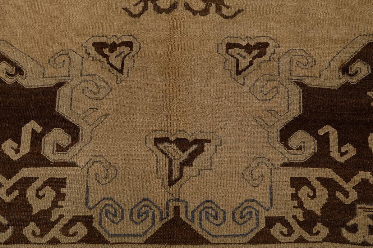 7x10 Ivory and Black Turkish Tribal Rug