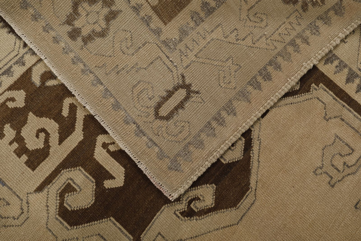 7x10 Ivory and Black Turkish Tribal Rug